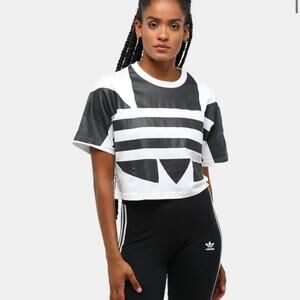 Adidas Large Logo Cropped Boxy Black & White T-Shirt Size Woman's Medium